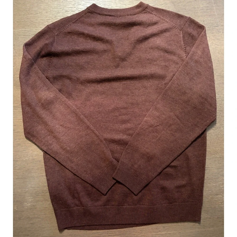 Turnbury Mens Extra Fine Merino Wool V-Neck Sweater Brown Heather Size M